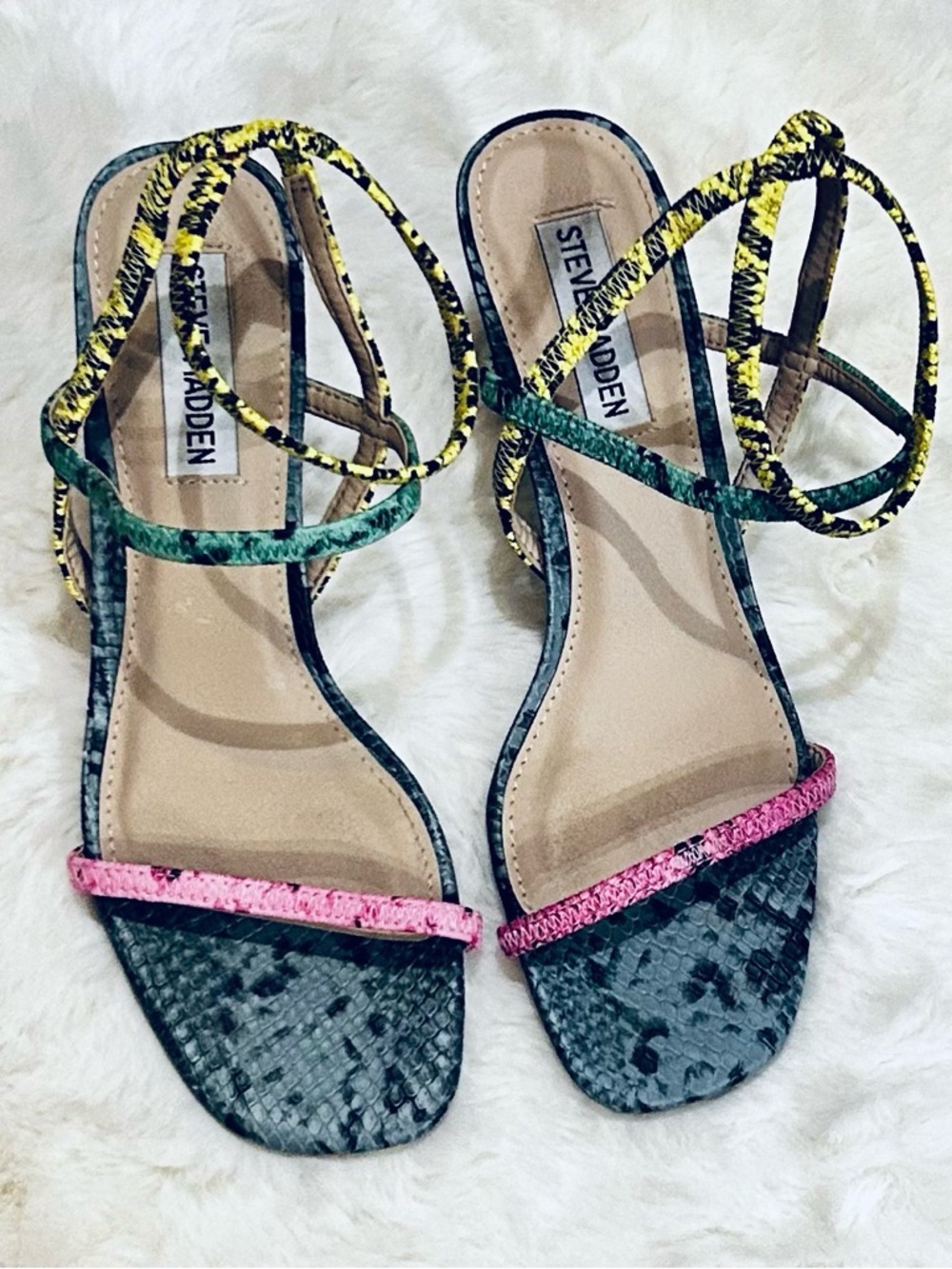 Steve Madden Multicolor Snake-Print Lace-Up Sandal with Pink Strap